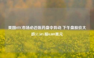 美国OTC市场必迈医药盘中异动 下午盘股价大跌57.50%报0.009美元