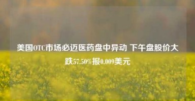 美国OTC市场必迈医药盘中异动 下午盘股价大跌57.50%报0.009美元