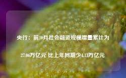 央行：前10月社会融资规模增量累计为27.06万亿元 比上年同期少4.13万亿元