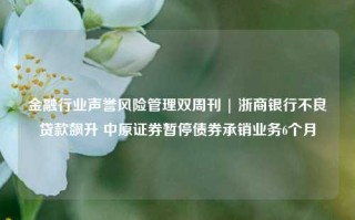 金融行业声誉风险管理双周刊 | 浙商银行不良贷款飙升 中原证券暂停债券承销业务6个月