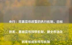 央行：完善货币政策的执行机制、目标体系、基础货币投放机制，健全市场化利率形成和传导机制