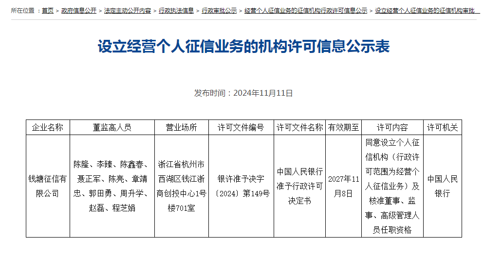 国内第三张个人征信牌照“花落”钱塘征信，蚂蚁集团为公司大股东-第1张图片-贸易