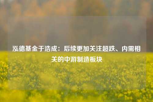 泓德基金于浩成：后续更加关注超跌、内需相关的中游制造板块-第1张图片-贸易