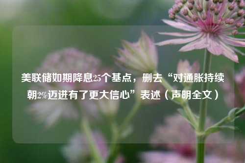 美联储如期降息25个基点，删去“对通胀持续朝2%迈进有了更大信心”表述（声明全文）-第1张图片-贸易